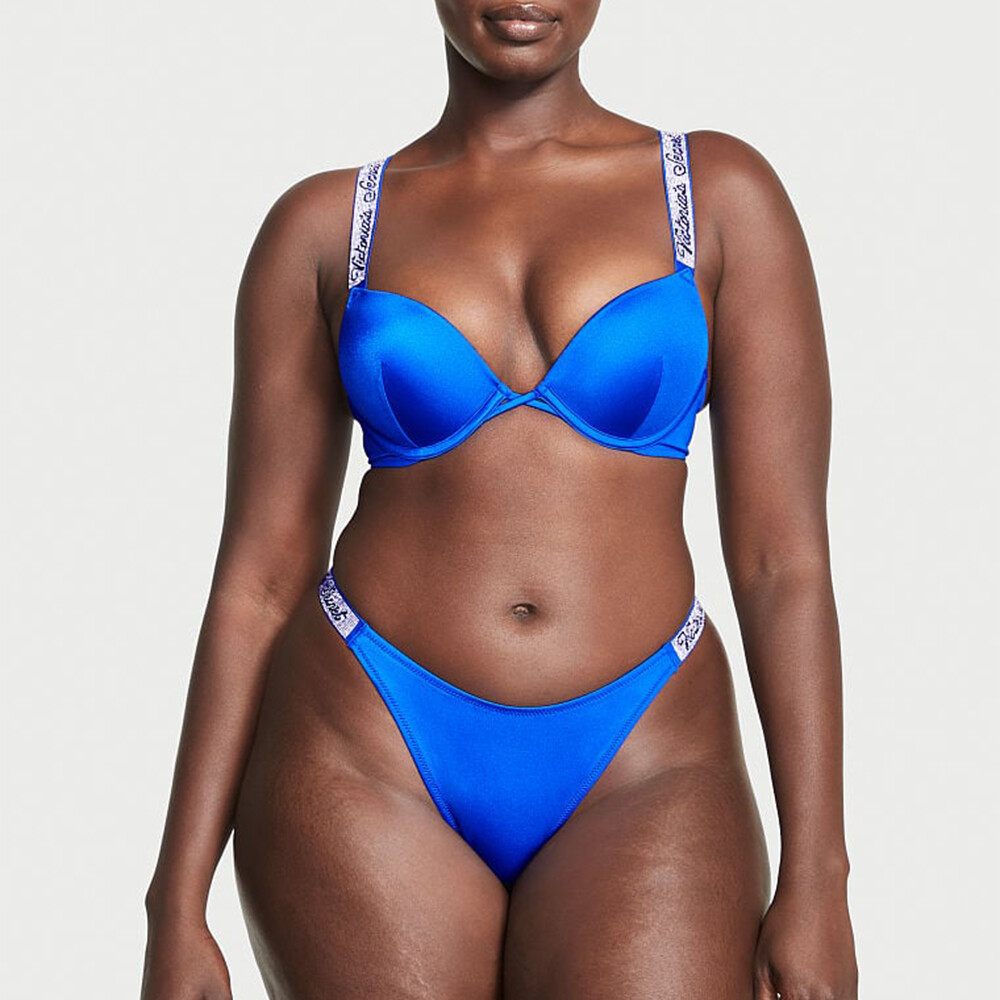 

Верх от купальника Victoria's Secret Swim Shine Strap Bombshell Add-2-Cups Push-Up Bikini, синий