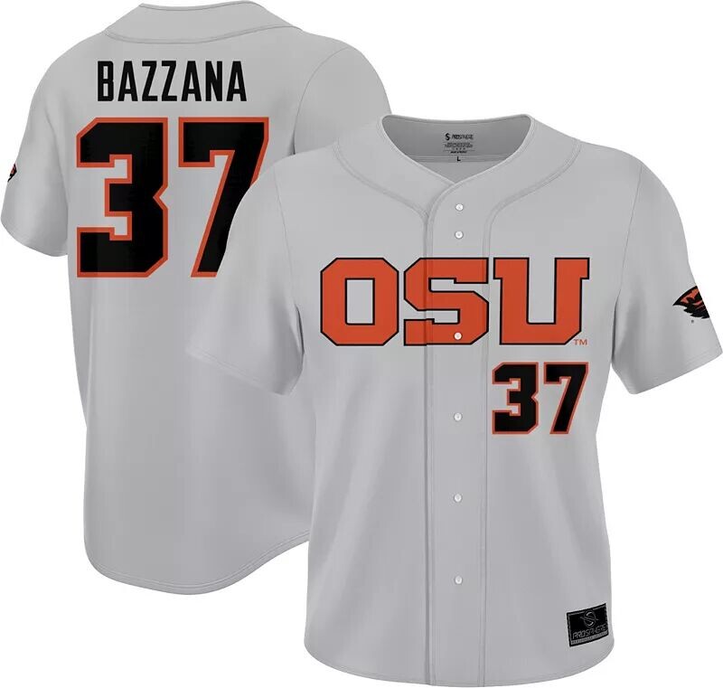 

Серая бейсбольная майка с длинными пуговицами Prosphere Youth Oregon State Beavers # 37 Трэвиса Баззана