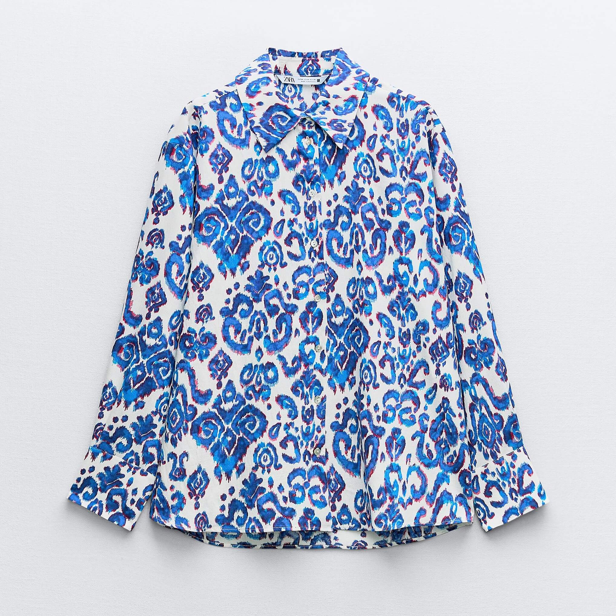 Рубашка Zara Printed, синий/белый рубашка zara oversized синий белый