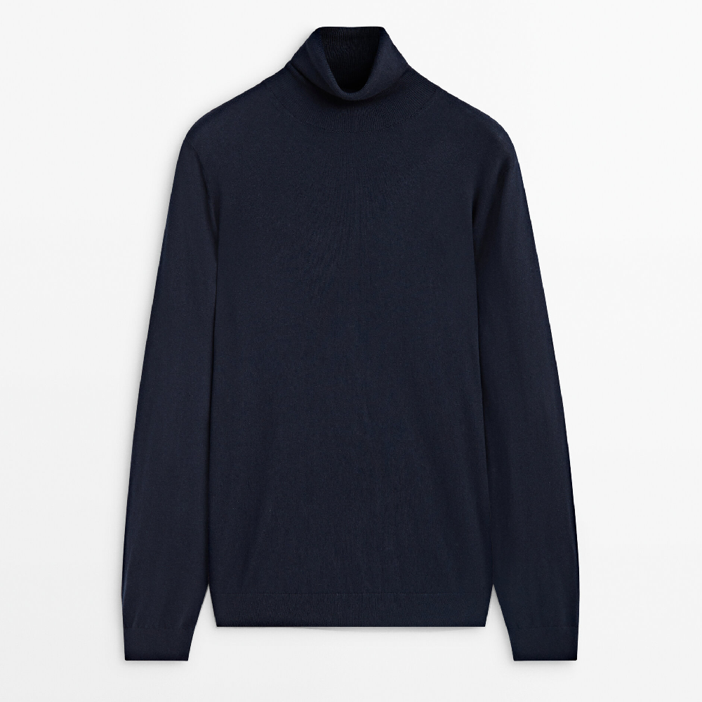 Свитер Massimo Dutti Cotton Blend High Neck, темно-синий свитер с высоким воротником из шелка и кашемира sofia cashmere темно синий