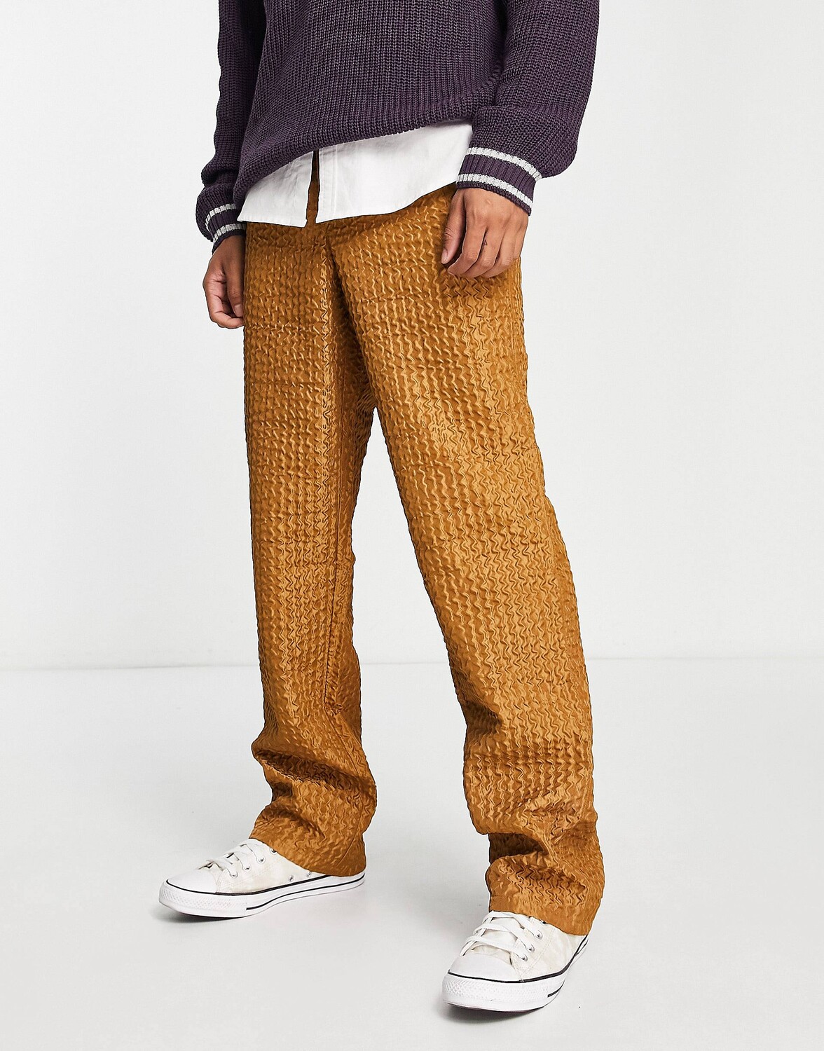 

Горчично-желтые свободные брюки с рюшами ASOS DESIGN