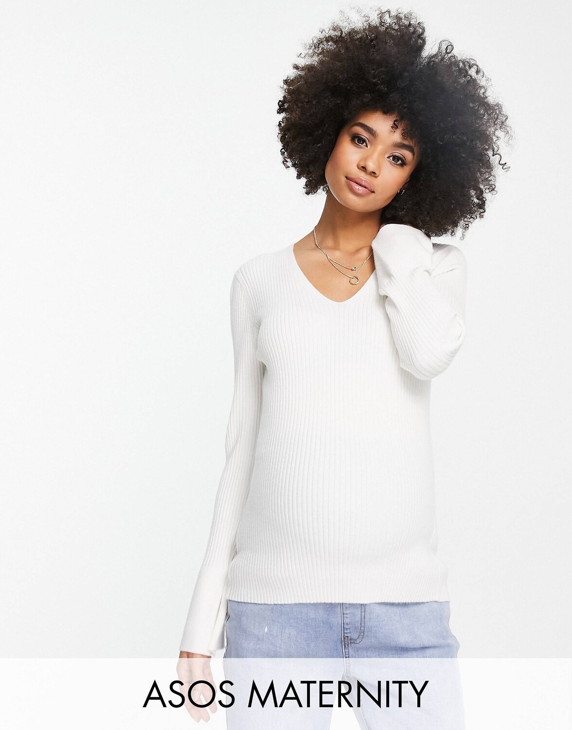 

Кремовый джемпер в рубчик с v-образным вырезом ASOS DESIGN Maternity