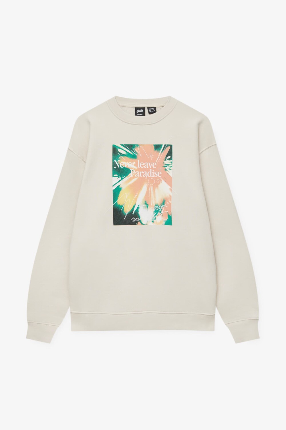 

Свитшот Pull&Bear Stwd Z Nadrukiem Never Leave Paradise, серый