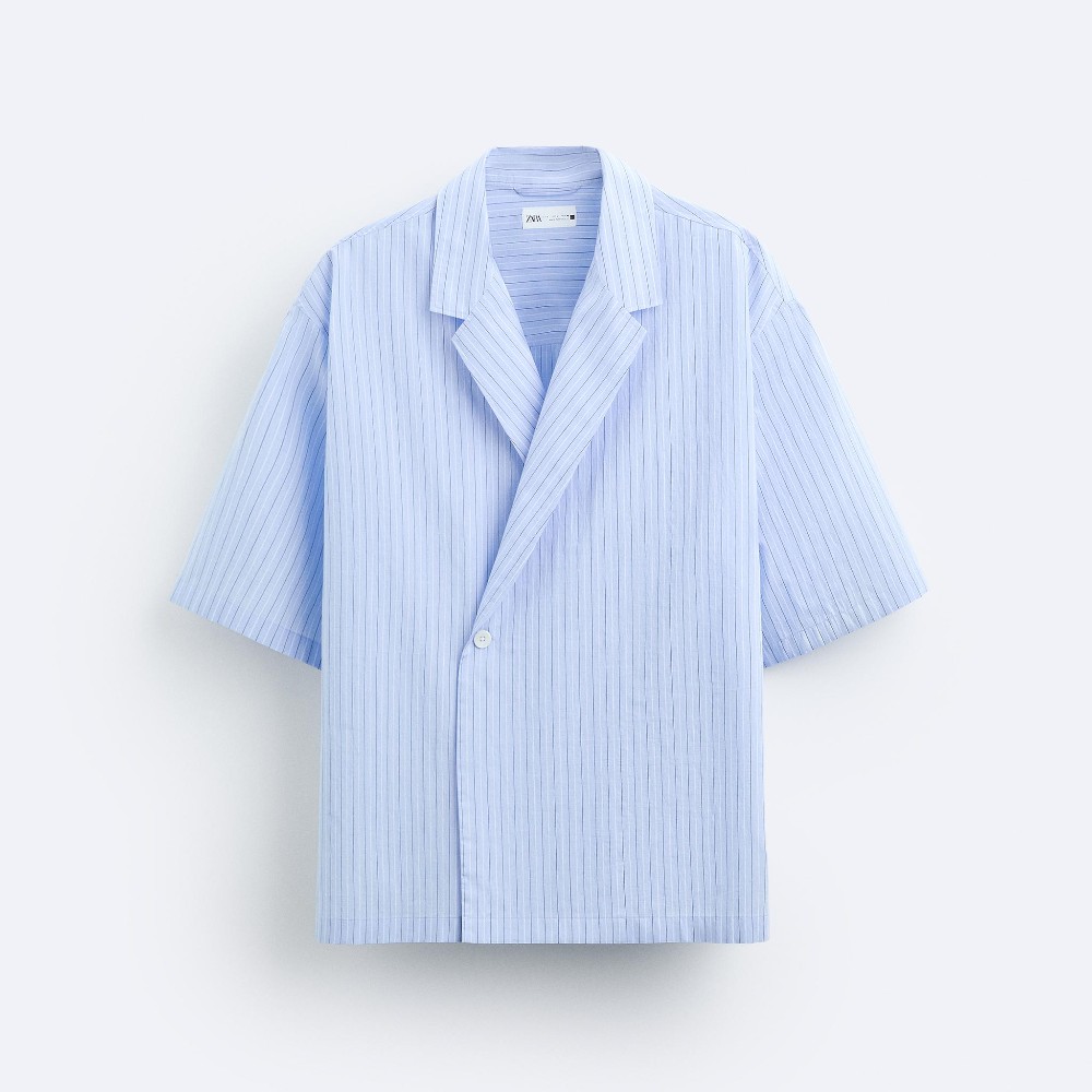 Рубашка Zara Striped Crossover, голубой рубашка zara striped голубой