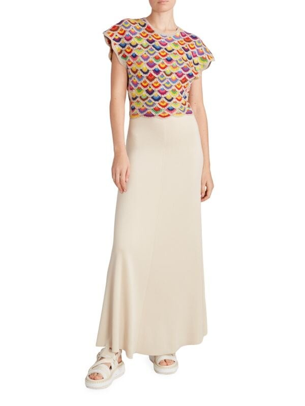 

Платье миди крючком с фестонами Chloé Beige multi