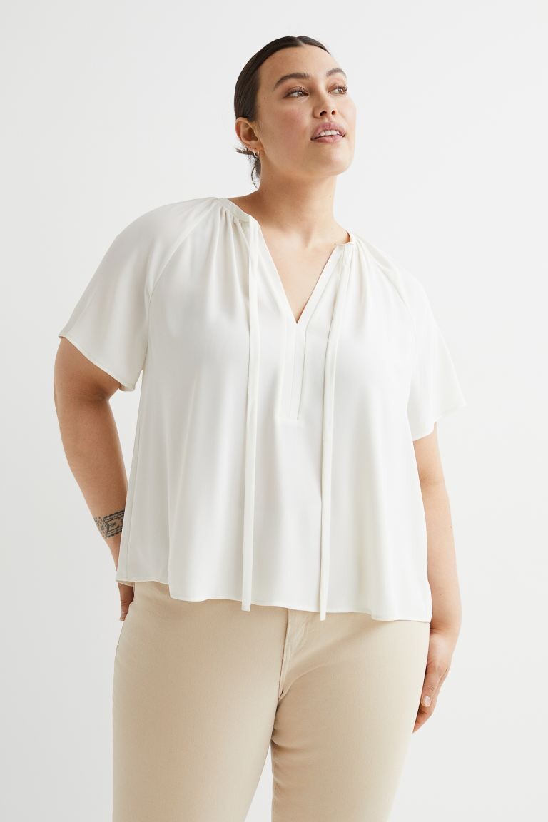 

H&M+ футболка с короткими рукавами и галстуком, сливочный