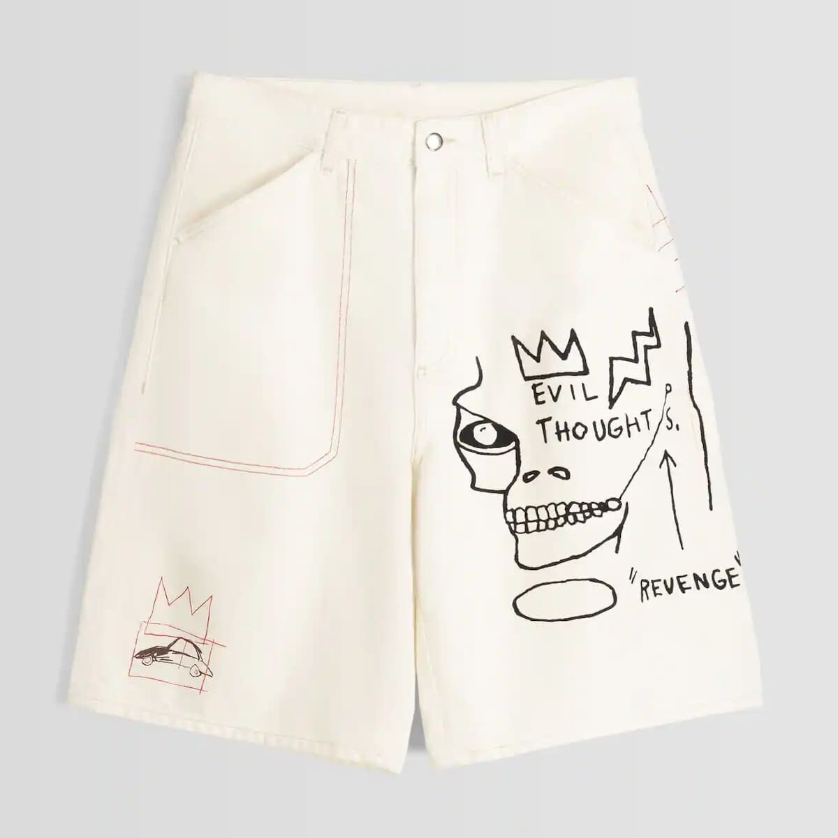 

Шорты Bershka Jean-Michel Basquiat Print Bermuda Twill, кремовый