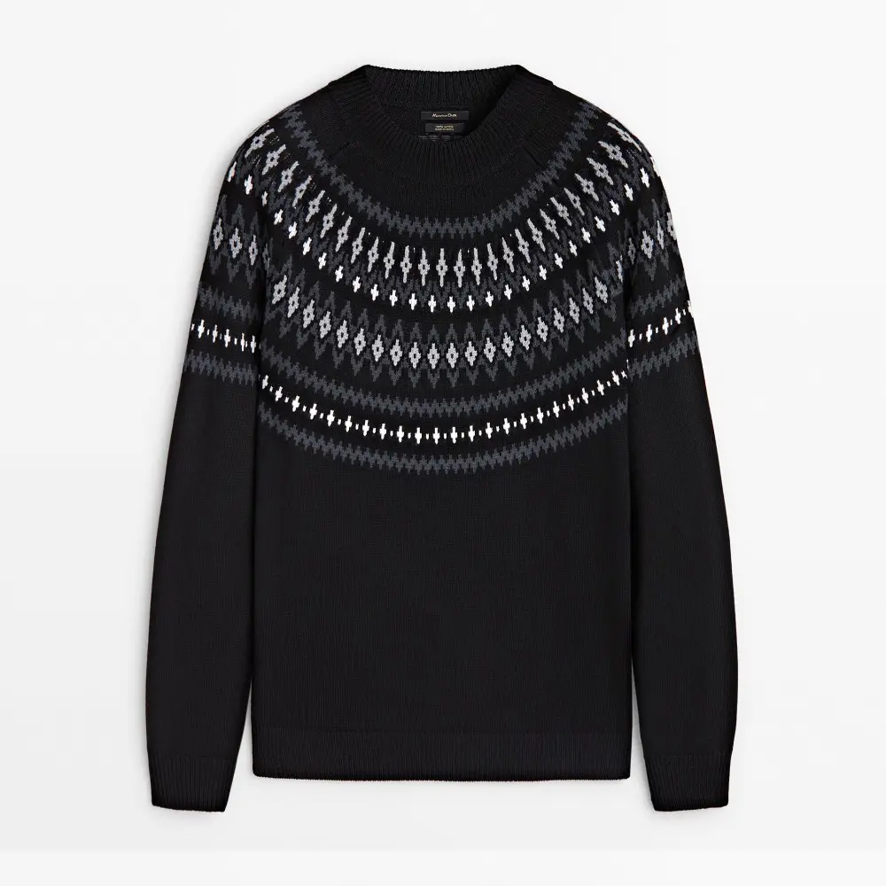 

Свитер Massimo Dutti Wool Jacquard Knit, черный
