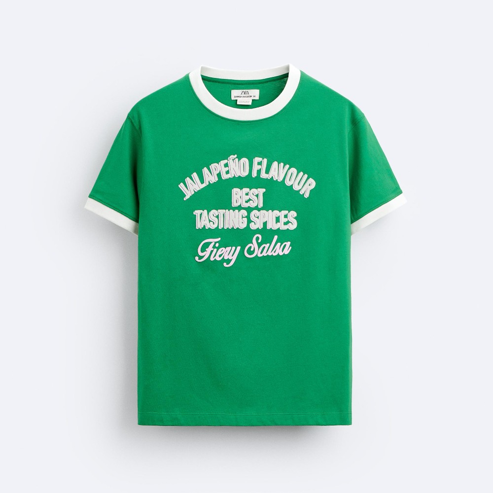 Футболка Zara Contrast Ribbing - Limited Edition, зеленый