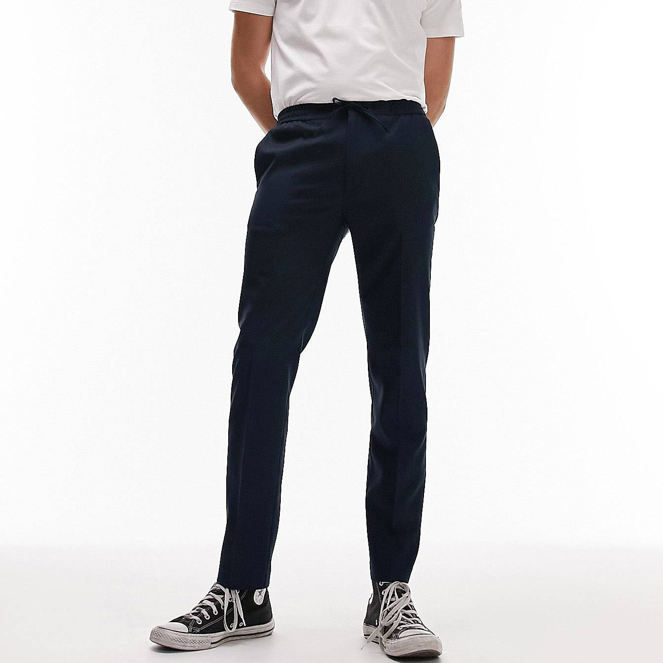 Брюки Topman Skinny Smart With Elasticated Waistband, темно-синий брюки topman straight leg темно серый