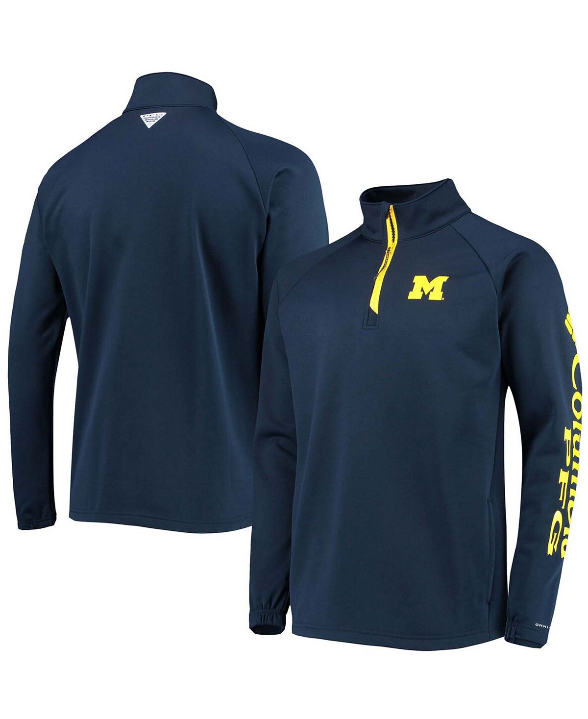 Мужская темно-синяя куртка michigan wolverines terminal tackle из флиса реглан omni-shade с молнией на четверть Columbia, синий - фото