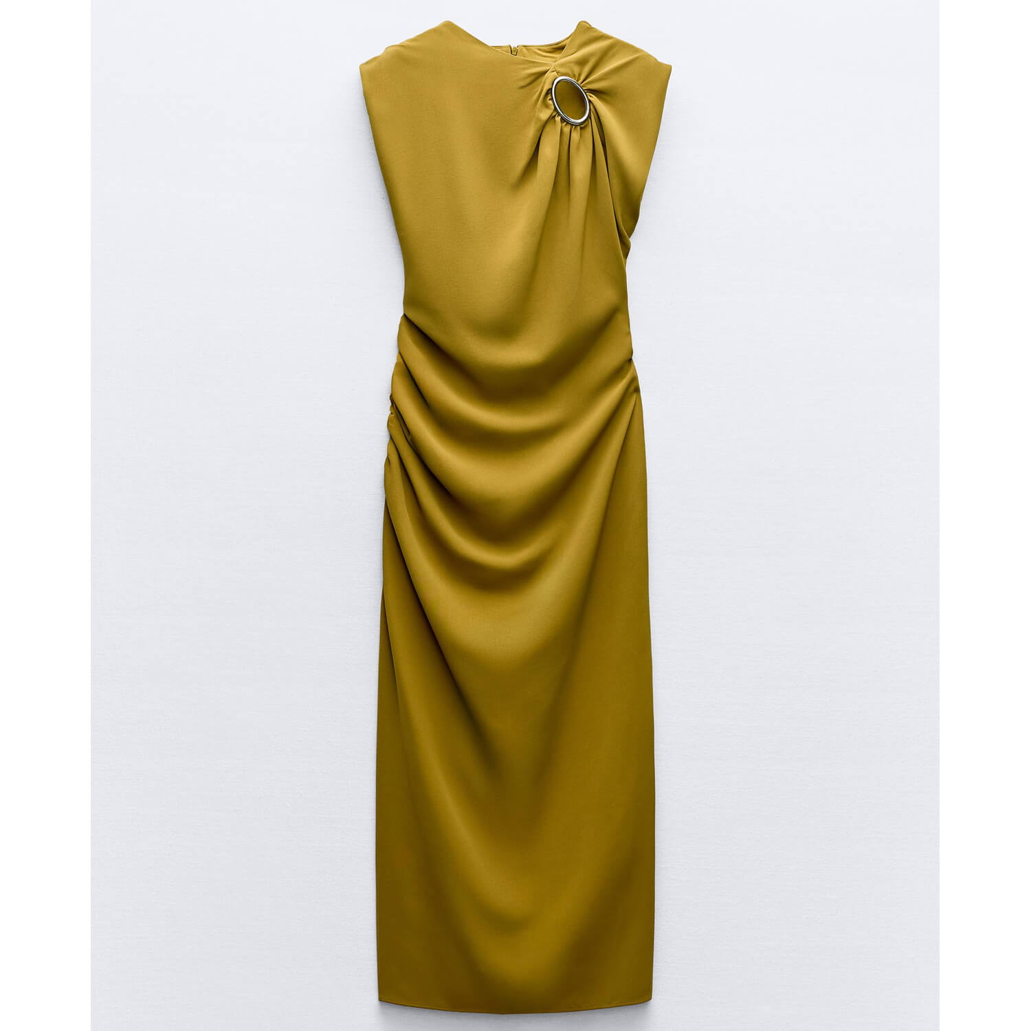 Платье Zara Midi With Golden Appliqué, оливково-зеленый