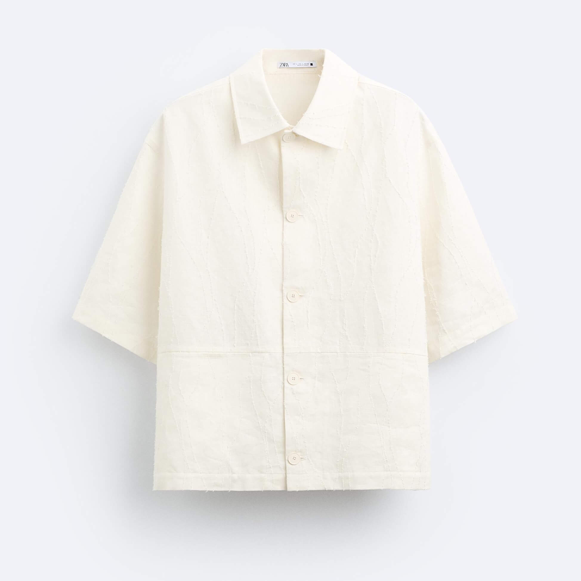 Рубашка верхняя Zara 100% Linen Irregular Textured, белый рубашка zara textured linen cotton зеленый