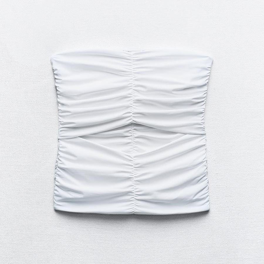 блуза zara flowing with gathered detail темный хаки Топ Zara Gathered Polyamide With Cut-out Detail, белый