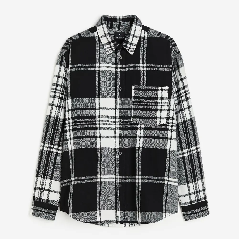 

Рубашка H&M Relaxed Fit Flannel, черный/белый
