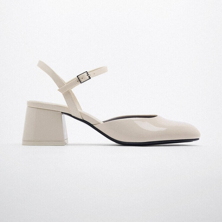 

Туфли Zara Patent-Finish Block-Heel, экрю