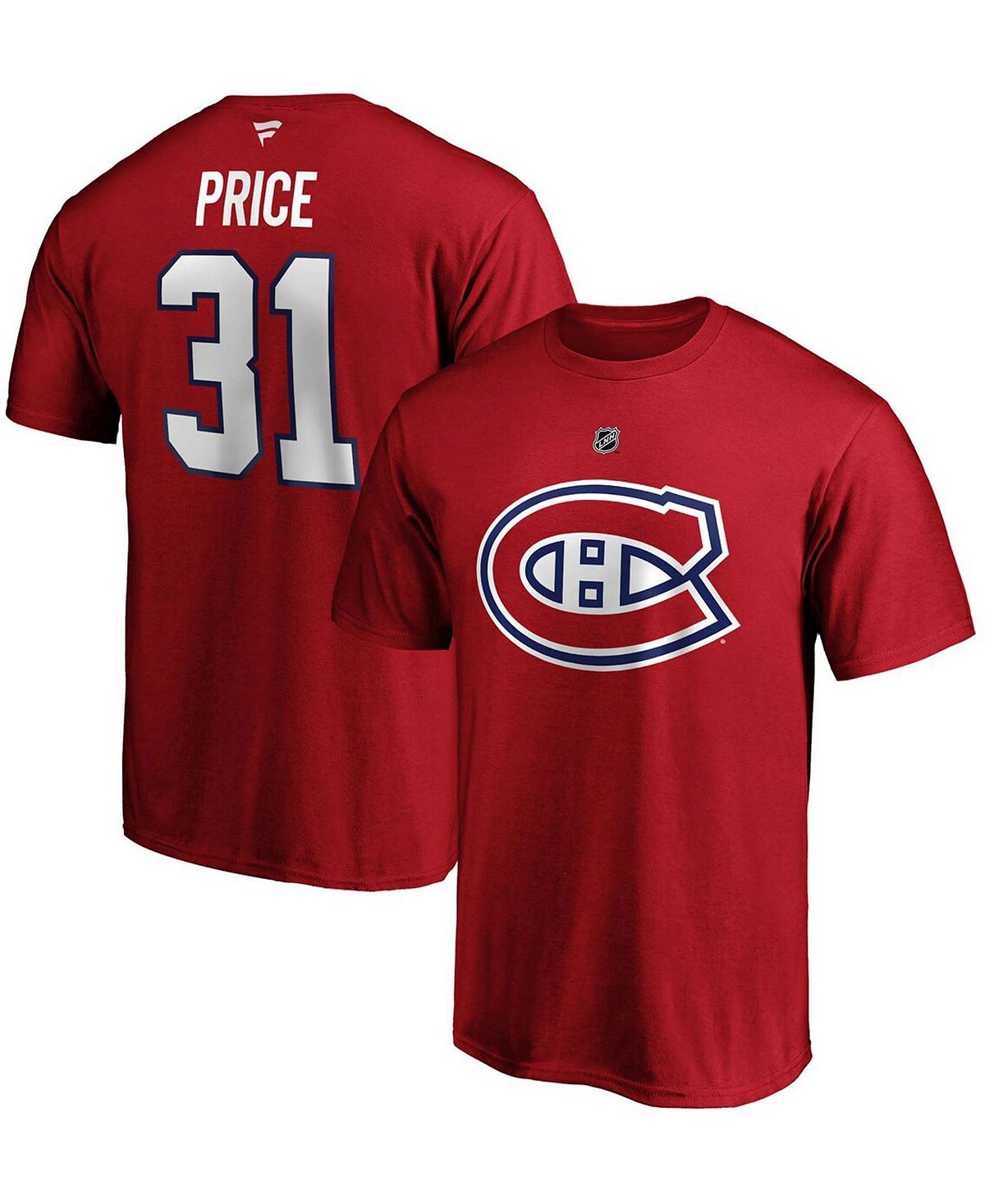 Мужская футболка с логотипом carey price red montreal canadiens team authentic stack name and number Fanatics, красный