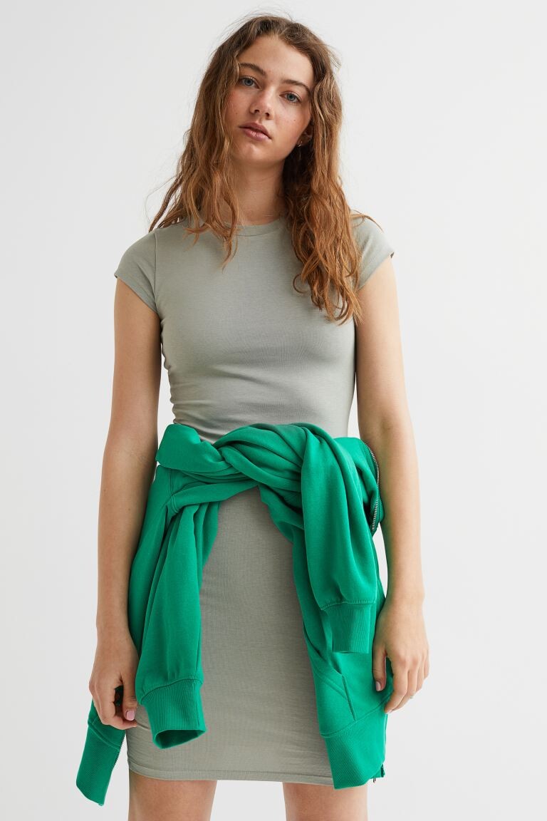 

Облегающее платье из хлопка H&M, светло-зеленый хаки