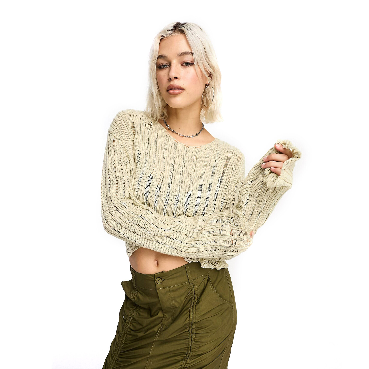 

Джемпер Collusion Cropped Distressed Nibbled Hem, зеленовато-бежевый, Зеленый