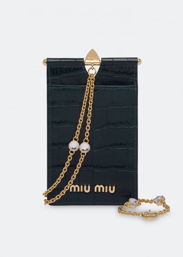 

Картхолдер MIU MIU Crocodile-print leather badge holder, зеленый