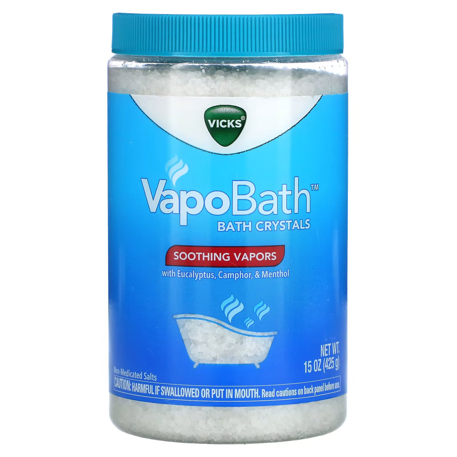 Vicks, VapoBath, кристаллы для ванн, успокаивающие пары, 425 г (15 унций) vicks vaposhower успокаивающие пары 5 таблеток для душа
