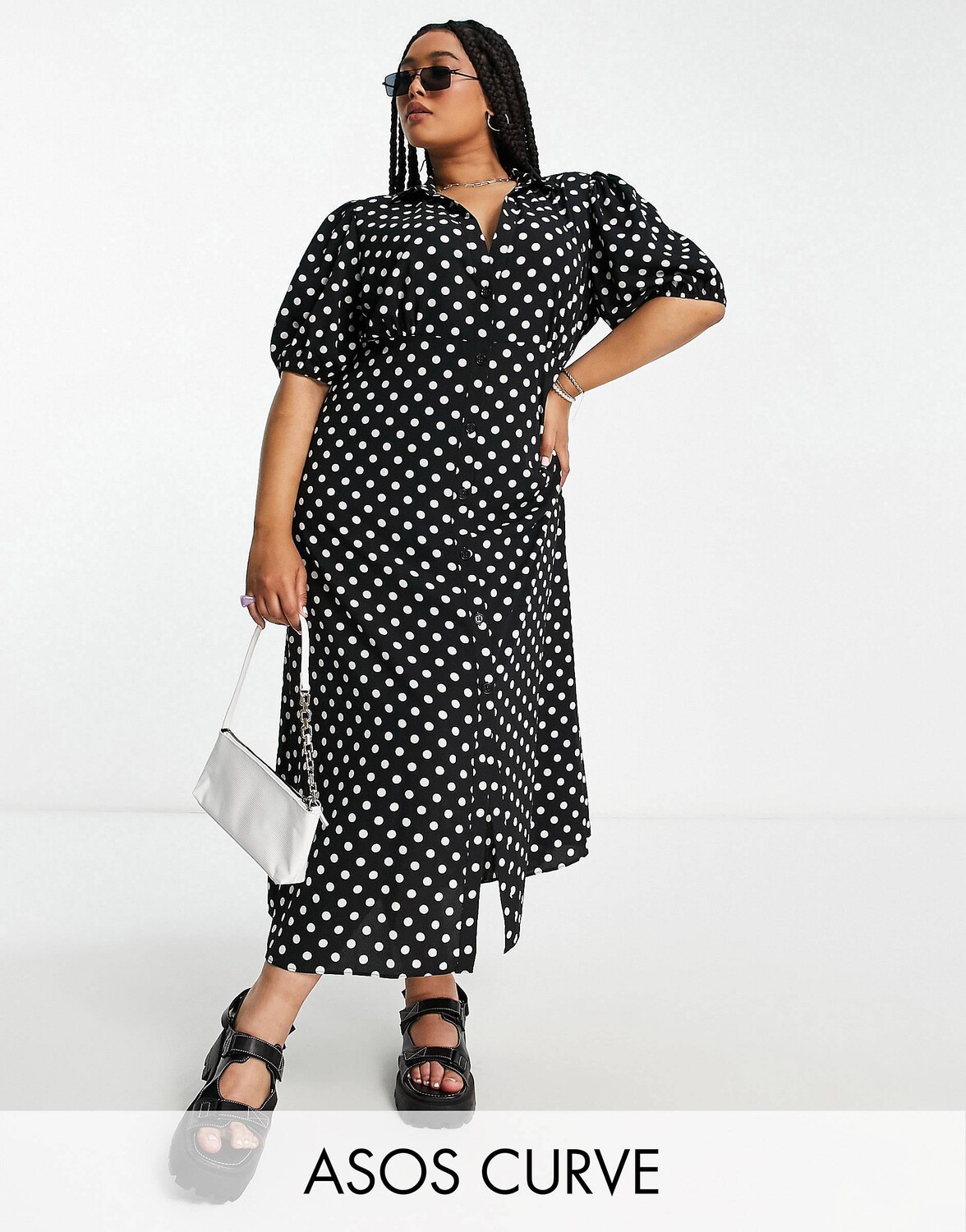 

Однотонное платье-рубашка миди с пуговицами спереди ASOS DESIGN Curve