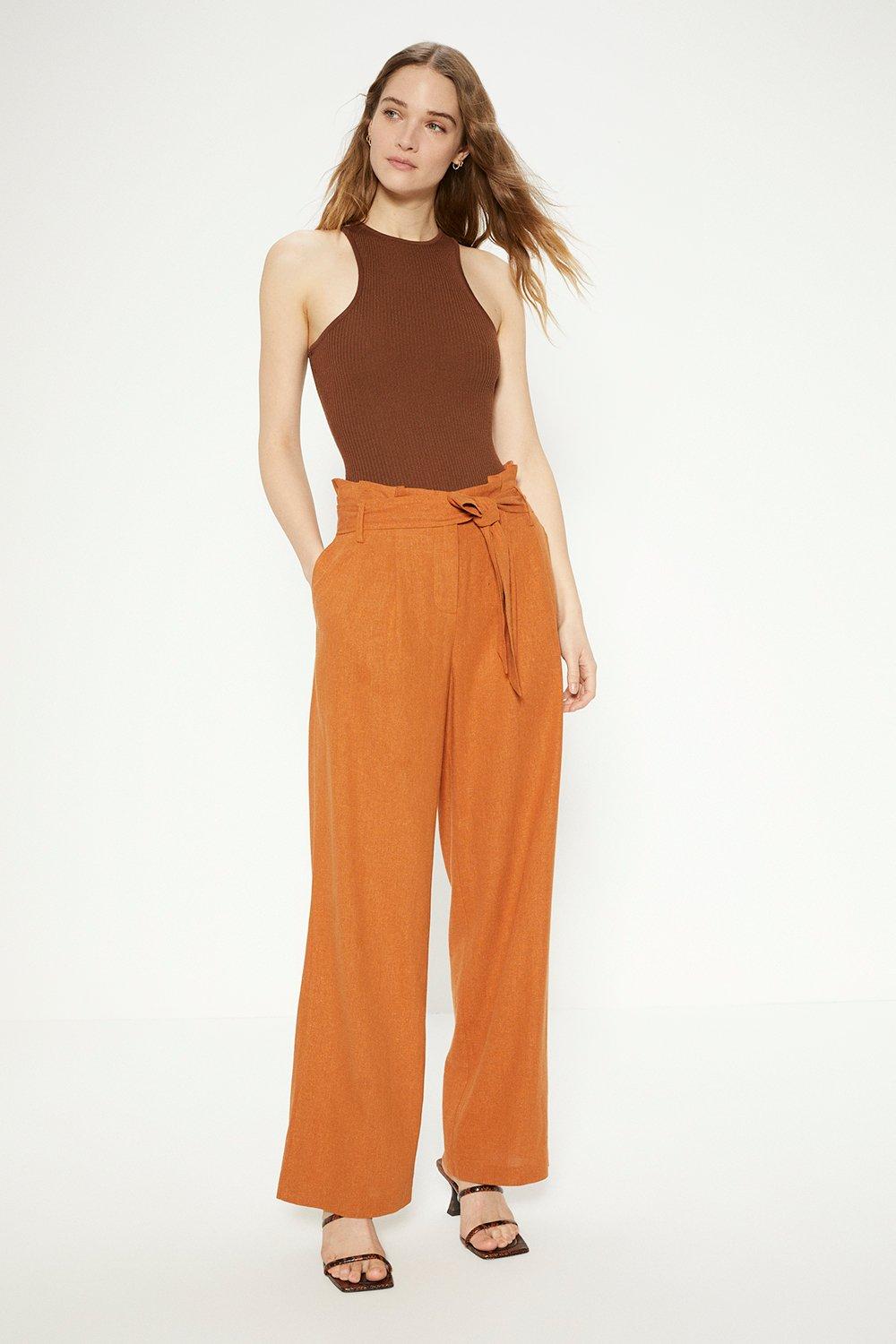 цена Широкие брюки из льняного микса с поясом Oasis, оранжевый