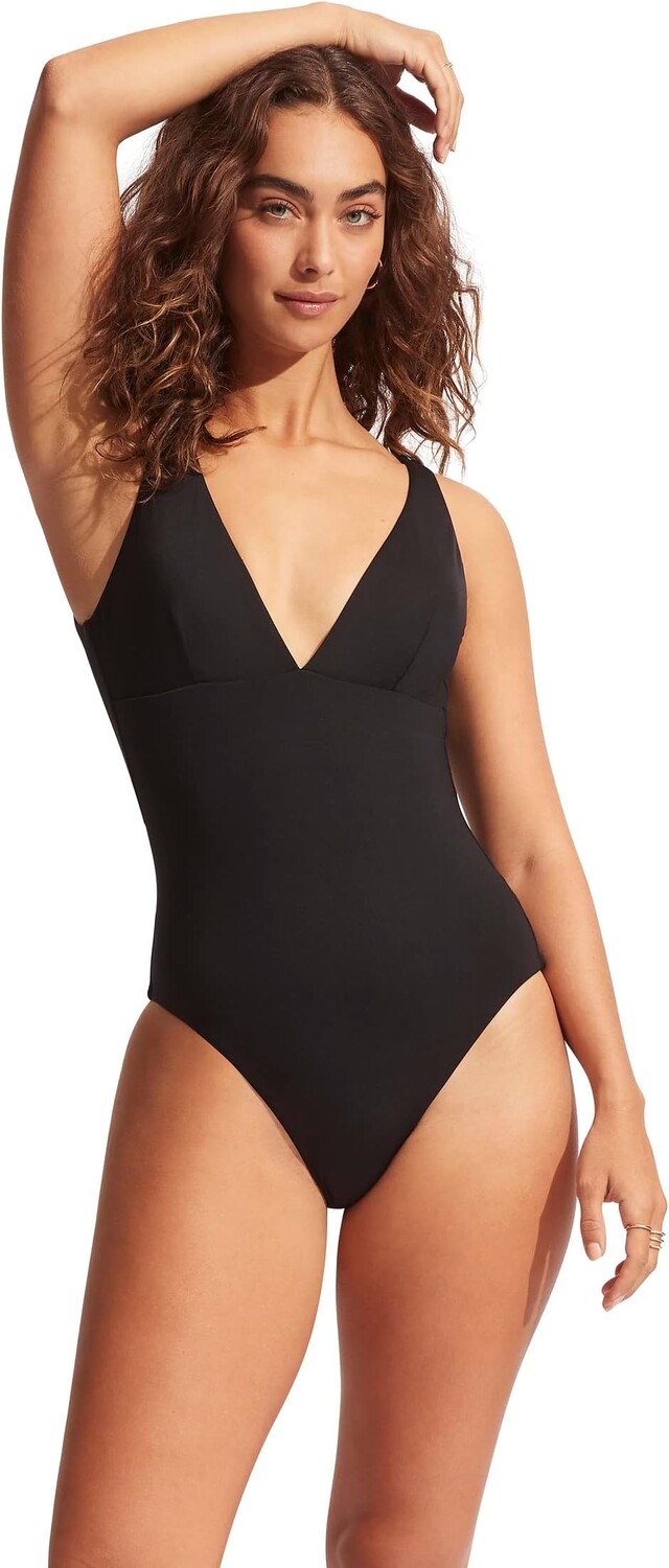 

Цельный купальник Seafolly Collective с V-образным вырезом, черный