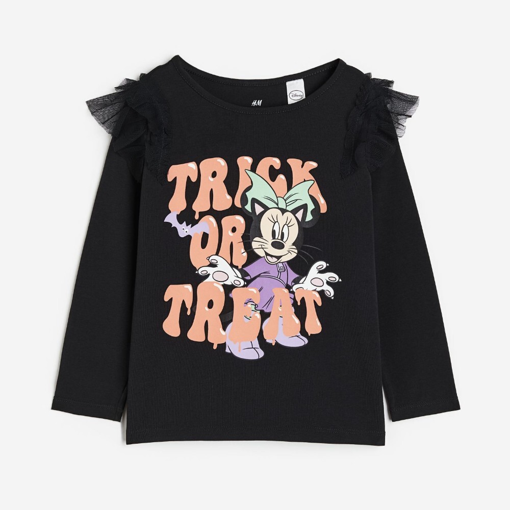 

Лонгслив H&M Kids Ruffle-trimmed Printed Minnie Mouse, черный