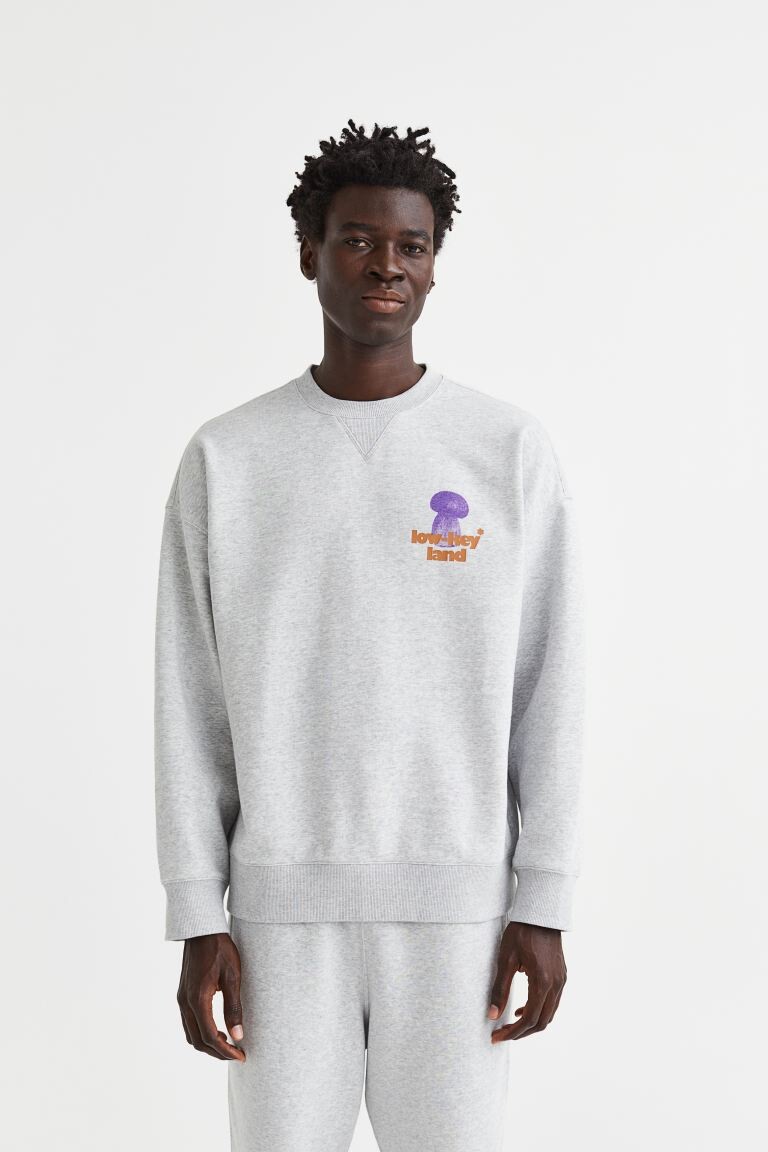 

Хлопковая толстовка оверсайз H&M, светло-серый меланж/сдержанная земля
