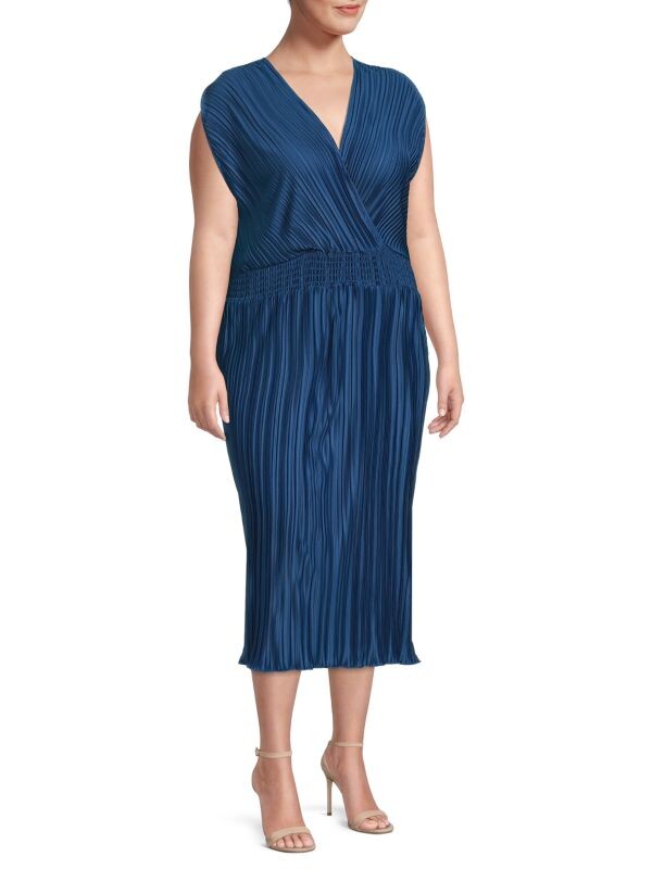 

Плюс плиссированное атласное платье-миди DKNY Deep sea