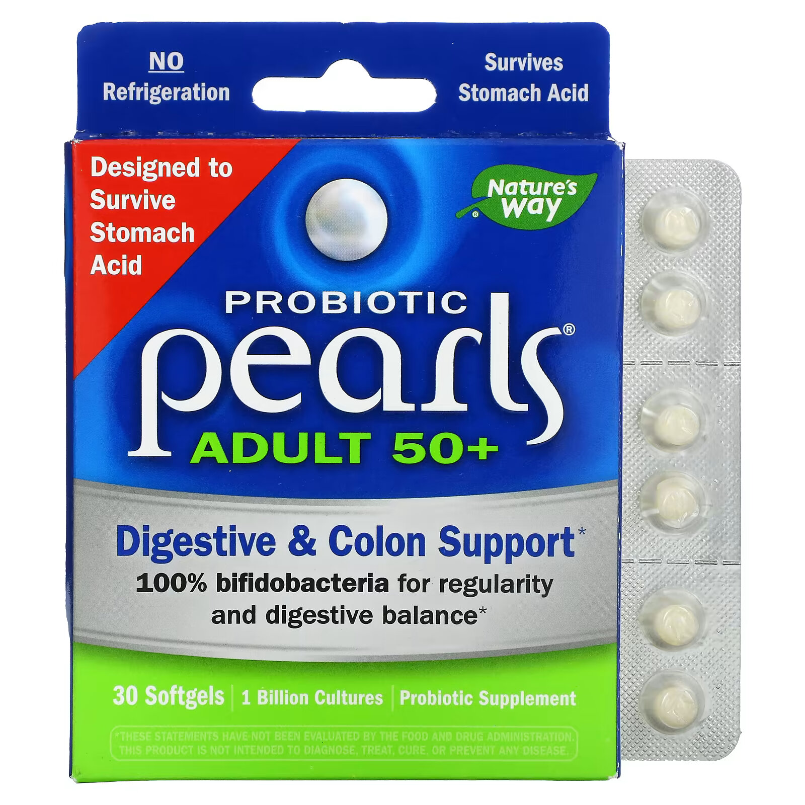 Nature's Way Пробиотик Pearls для взрослых 50+, 30 капсул optima daily пробиотик nature s way 30 капсул