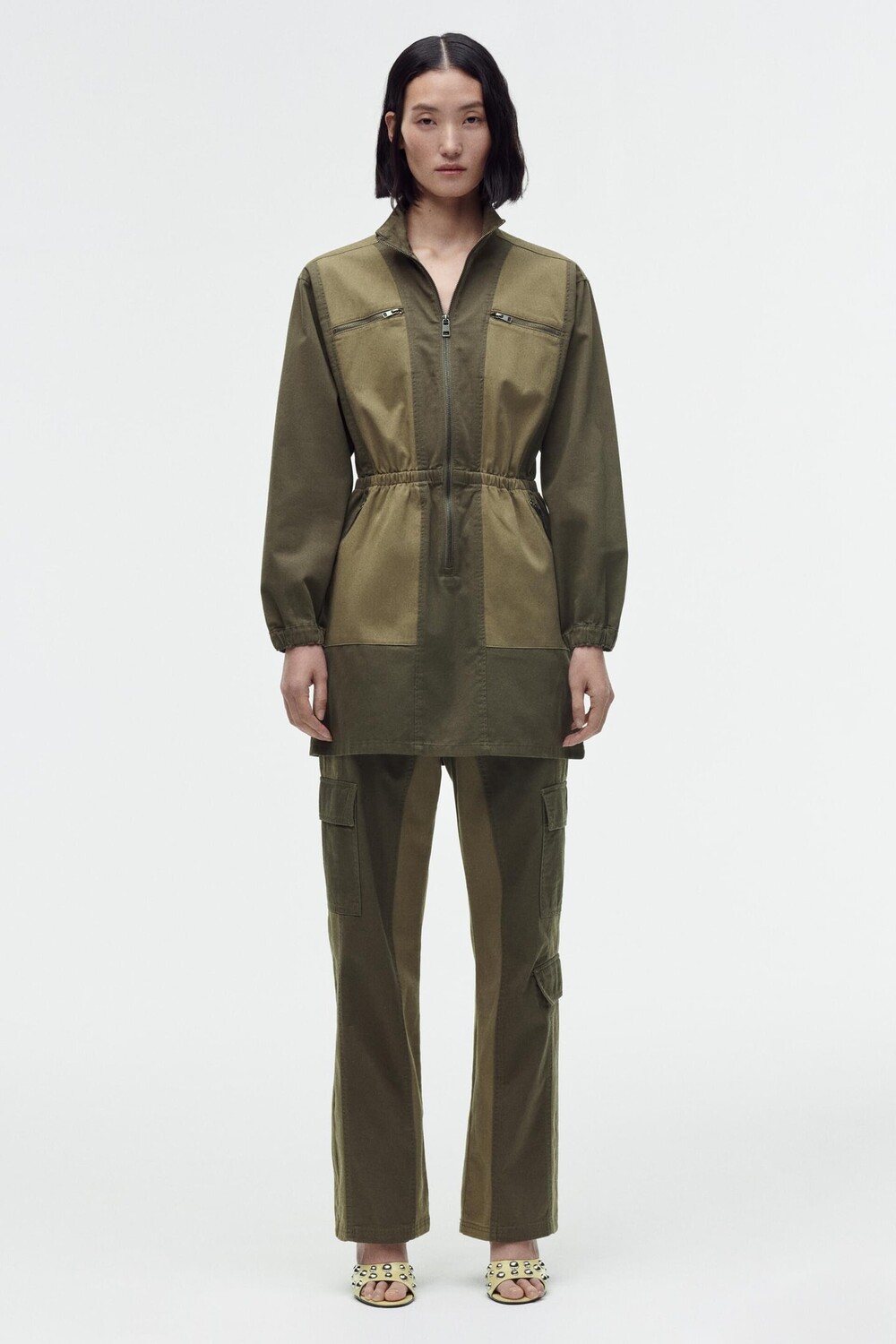 

Контрастные прямые брюки ZARA, хаки
