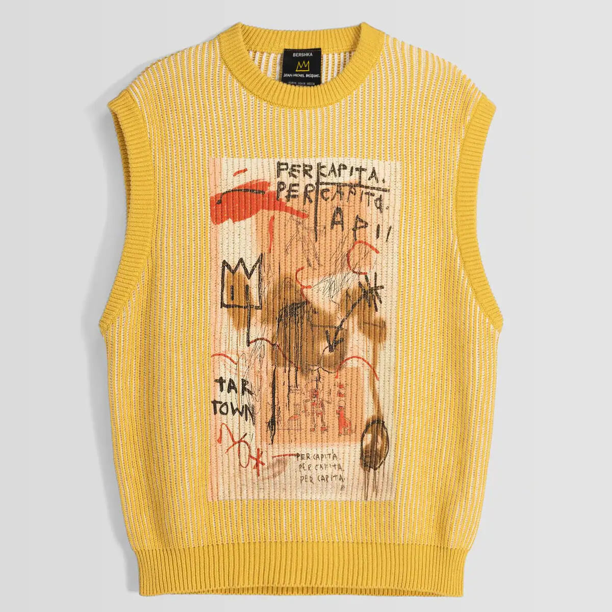 

Жилет Bershka Jean-Michel Basquiat Print Knit, желтый