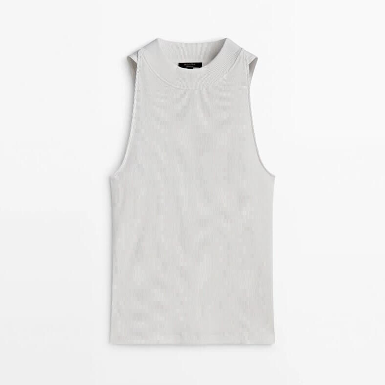 

Топ Massimo Dutti Ribbed Halter, белый