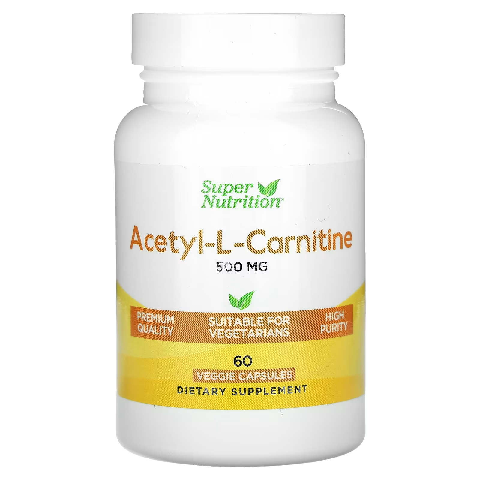 Super Nutrition Ацетил-L-карнитин 500 мг, 60 растительных капсул бад для улучшения памяти и внимания mrm nutrition inc ацетил l карнитин 500 мг в капсулах 60 шт