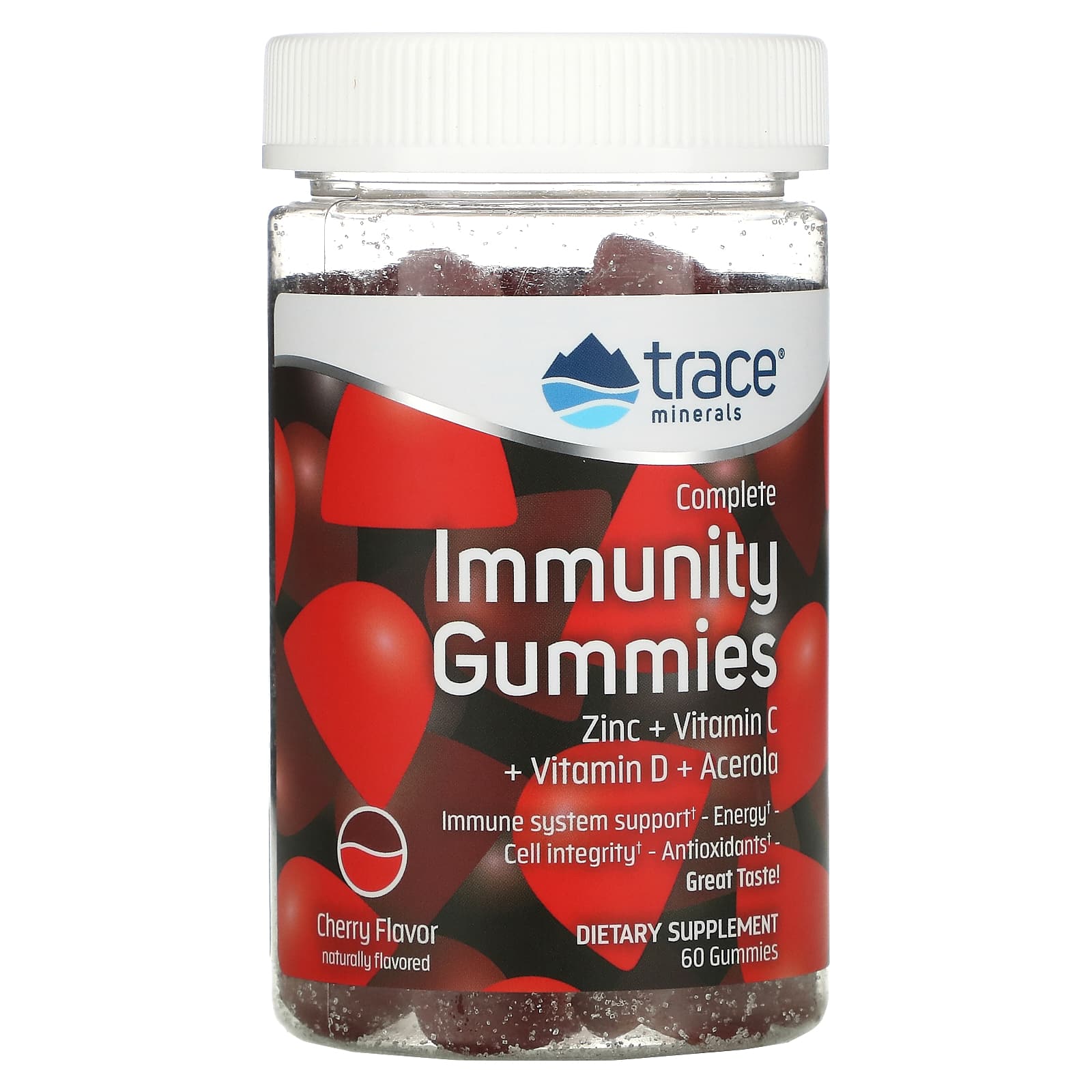 Жевательные Конфеты Trace Minerals Complete Immunity, вишня, 60 жевательных конфет жевательные конфеты trace minerals с витамином d3 k2 клубника 60 таблеток