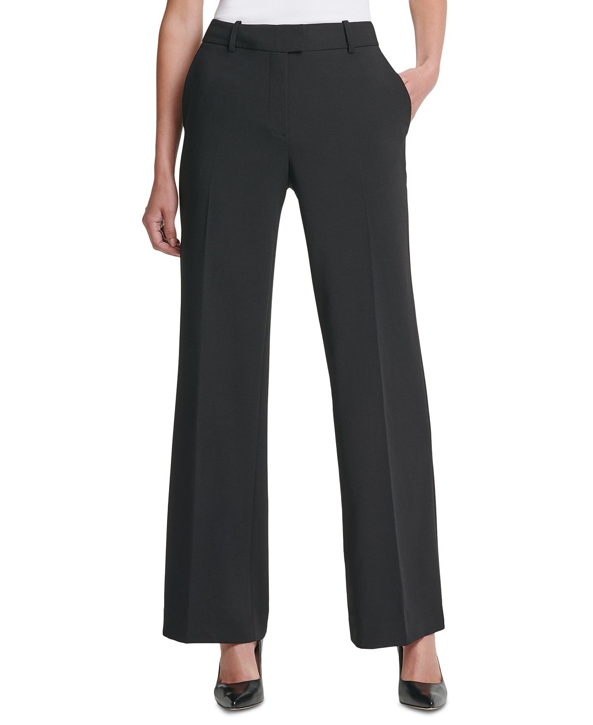 Женские однотонные широкие брюки с высокой посадкой и широкими штанинами DKNY, мульти цена и фото