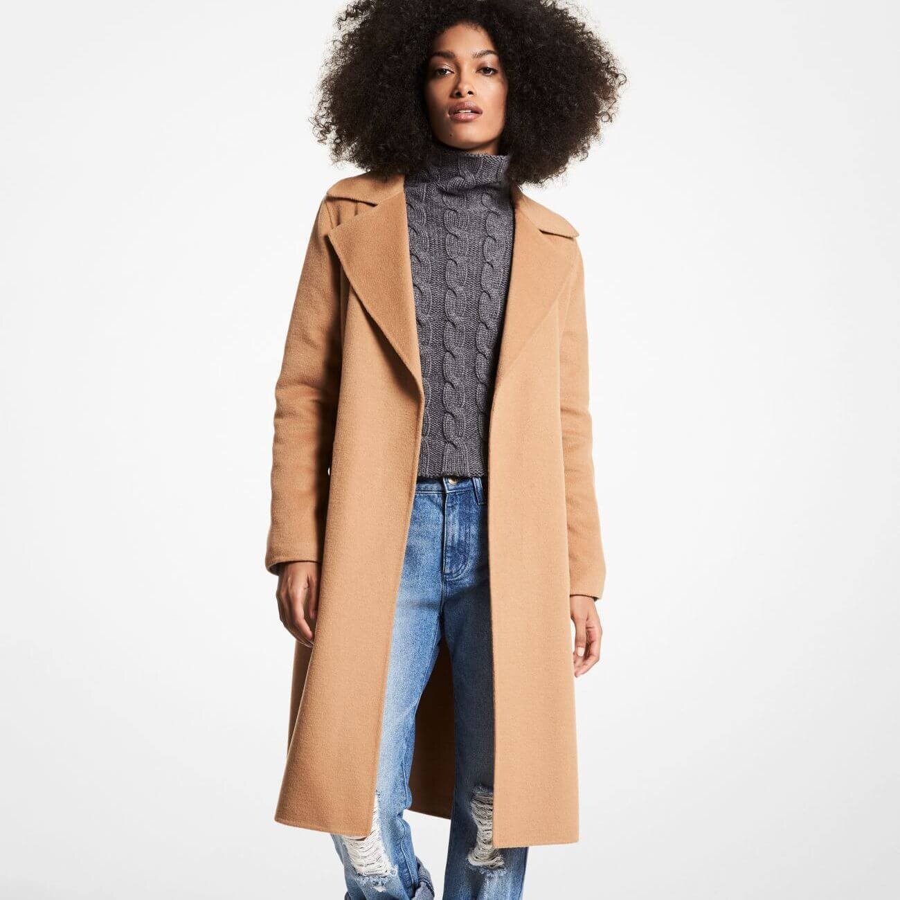 

Пальто Michael Michael Kors Wool Blend Wrap, темно-бежевый