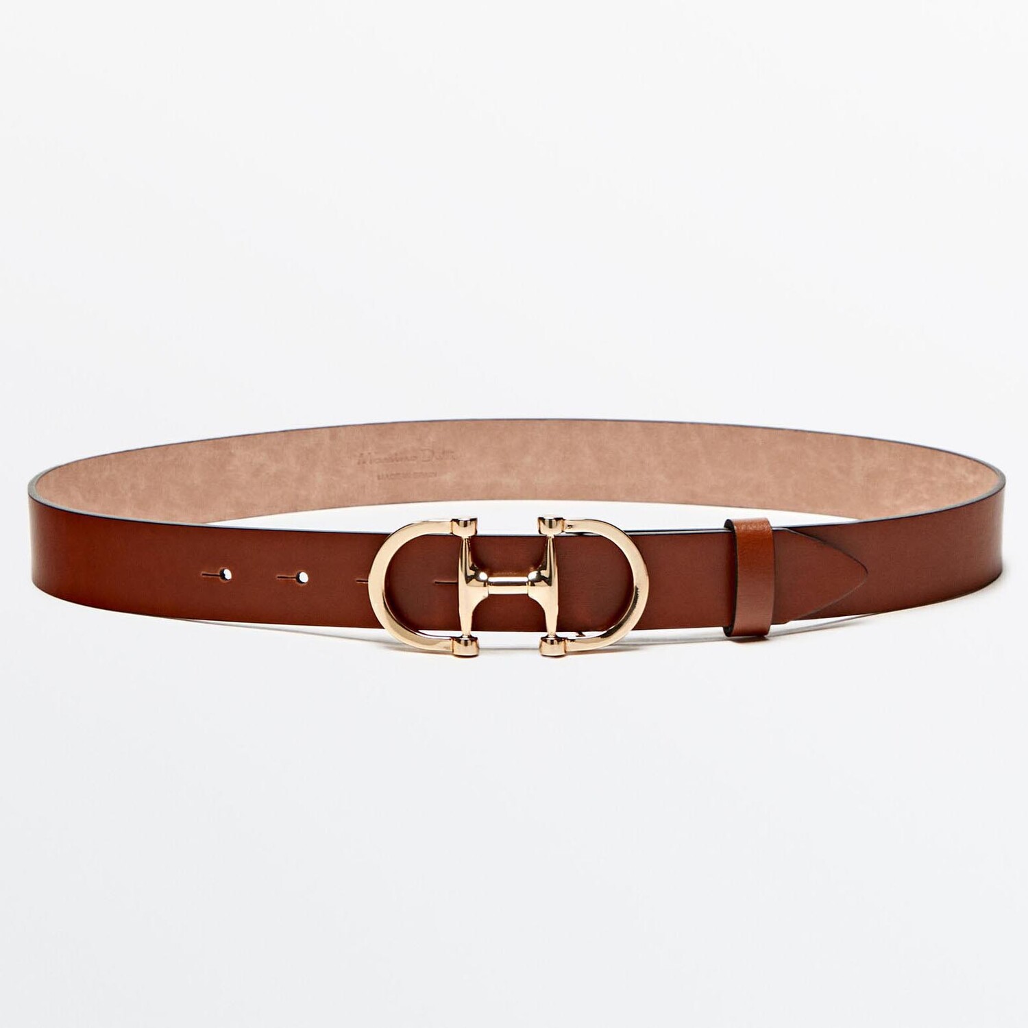 

Ремень Massimo Dutti Leather With Double Buckle, коричневый