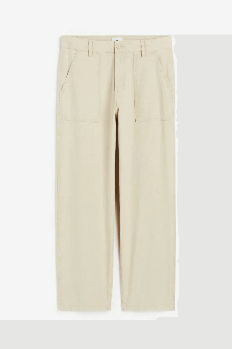 Брюки свободного кроя H&M Linen-blend, бежевый костюмные брюки из льна свободного кроя h