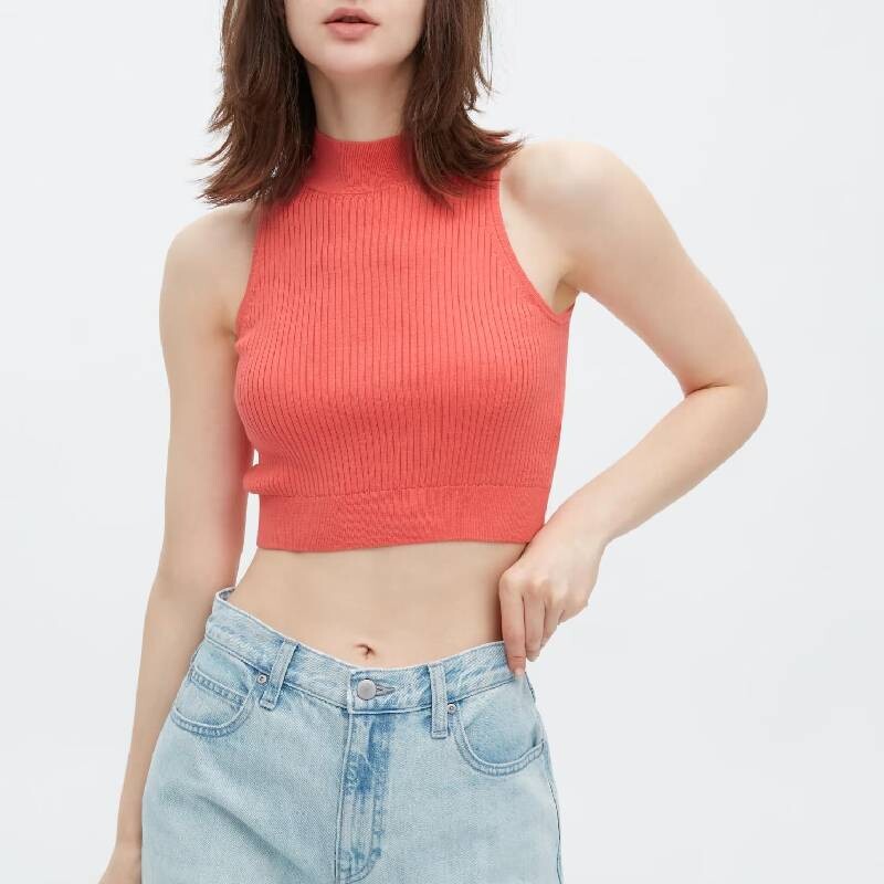 

Джемпер без рукавов Uniqlo Mock Neck Cropped, розовый