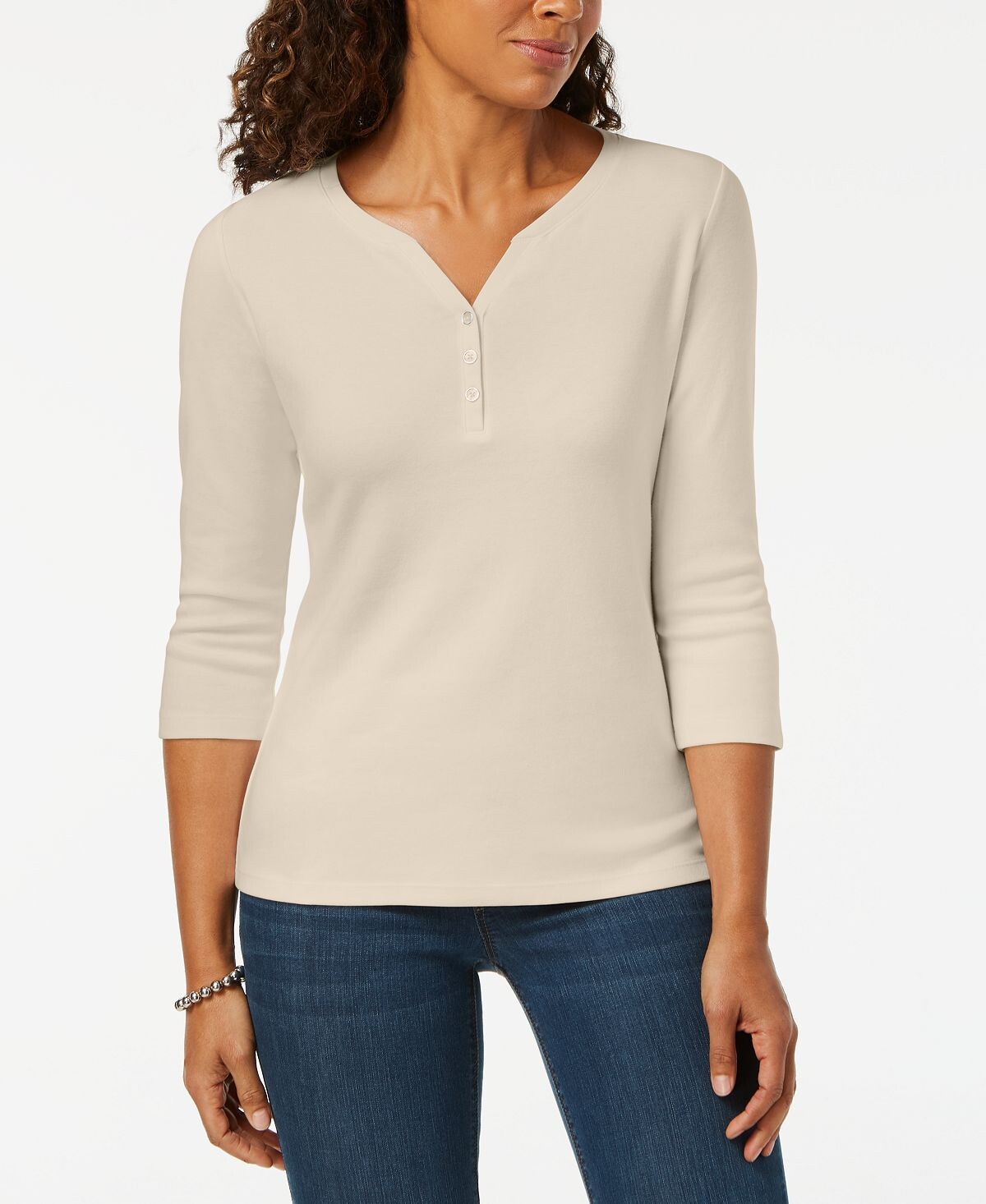 

Миниатюрная рубашка henley с рукавами 3/4, созданная для macy's Karen Scott
