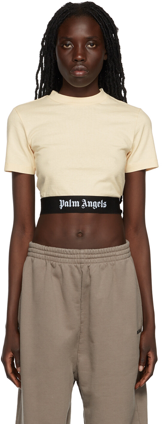 

Бежевая хлопковая футболка Palm Angels, Бежевый