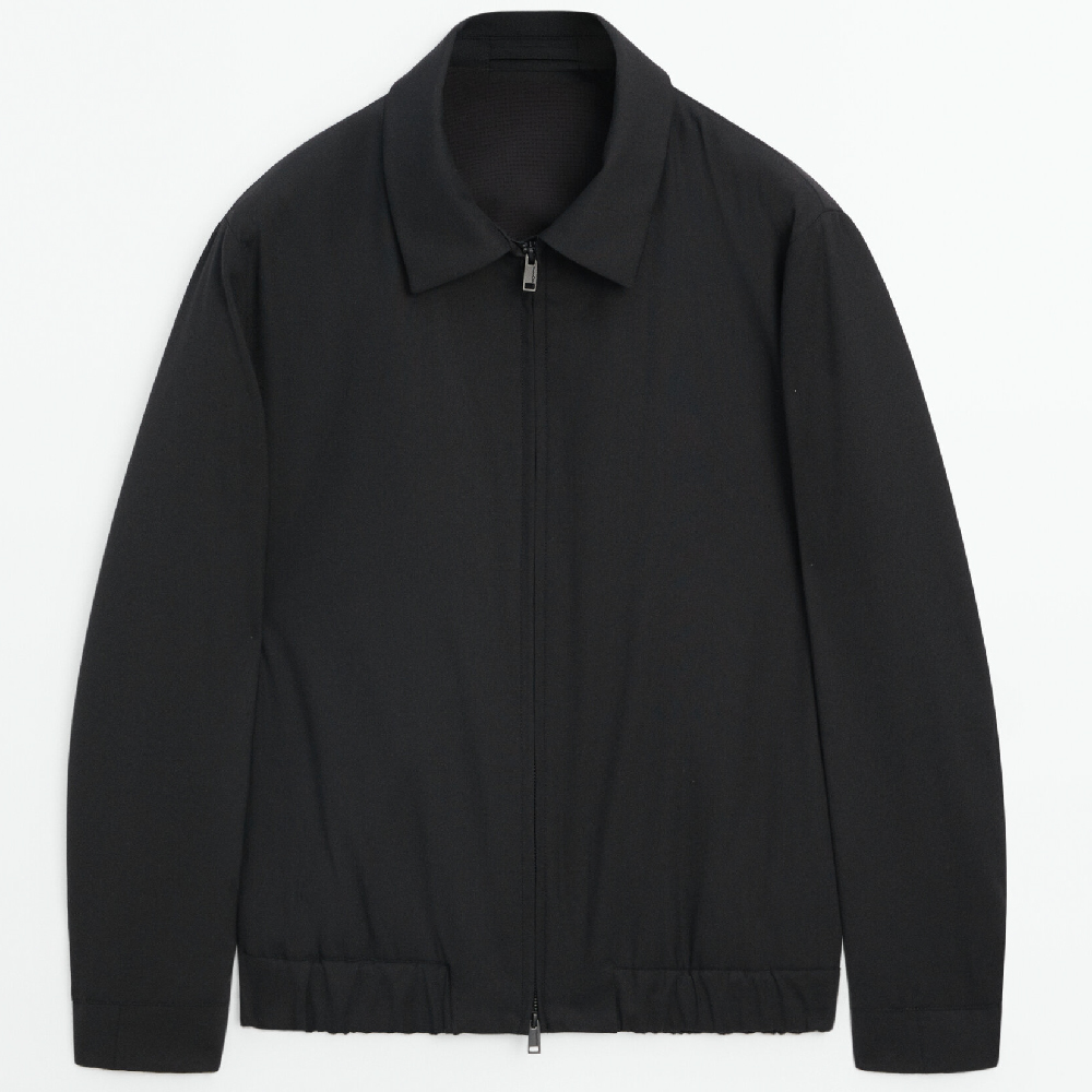 Куртка Massimo Dutti Technical Wool Bomber, черный куртка бомбер massimo dutti suede leather бежевый