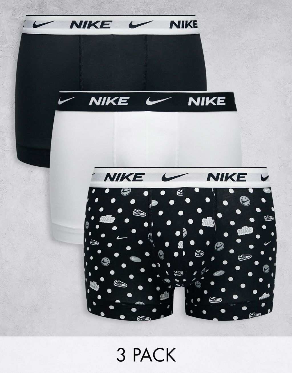 

Черные хлопковые эластичные плавки из трех пар Nike Dri-Fit с принтом