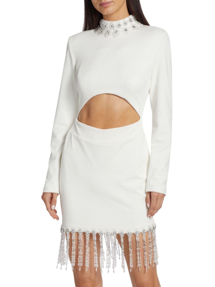 Мини-платье с высоким воротником, расшитое вручную бисером Patbo, белый