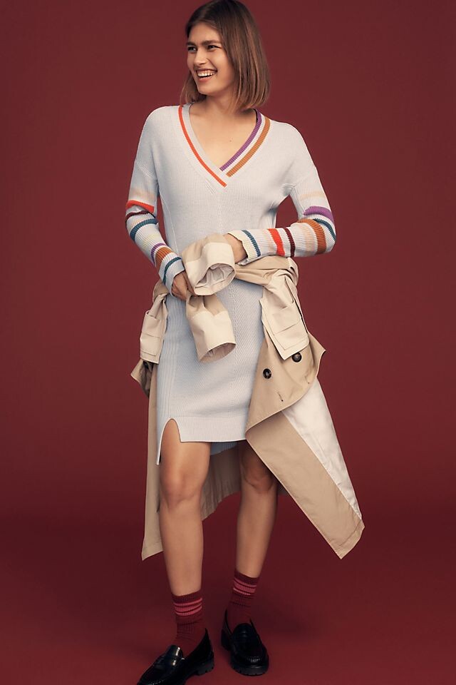 

Платье-свитер Anthropologie с рукавами, светло-серый