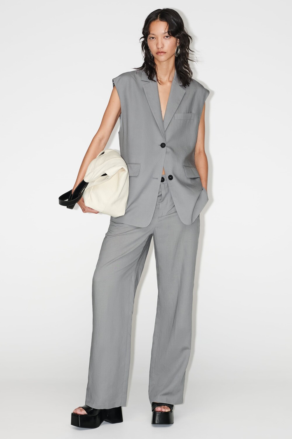 

Большой льняной жилет Zara, серый