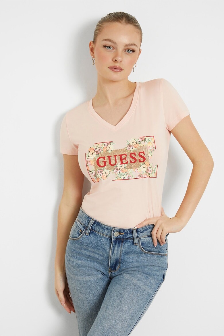

Футболка с логотипом и шпицем Guess, розовый